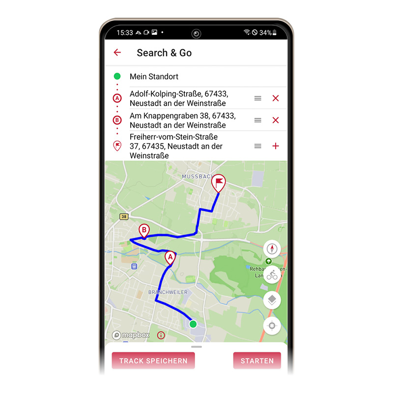 SIGMA RIDE App - Erweiterte Search & Go-Funktion