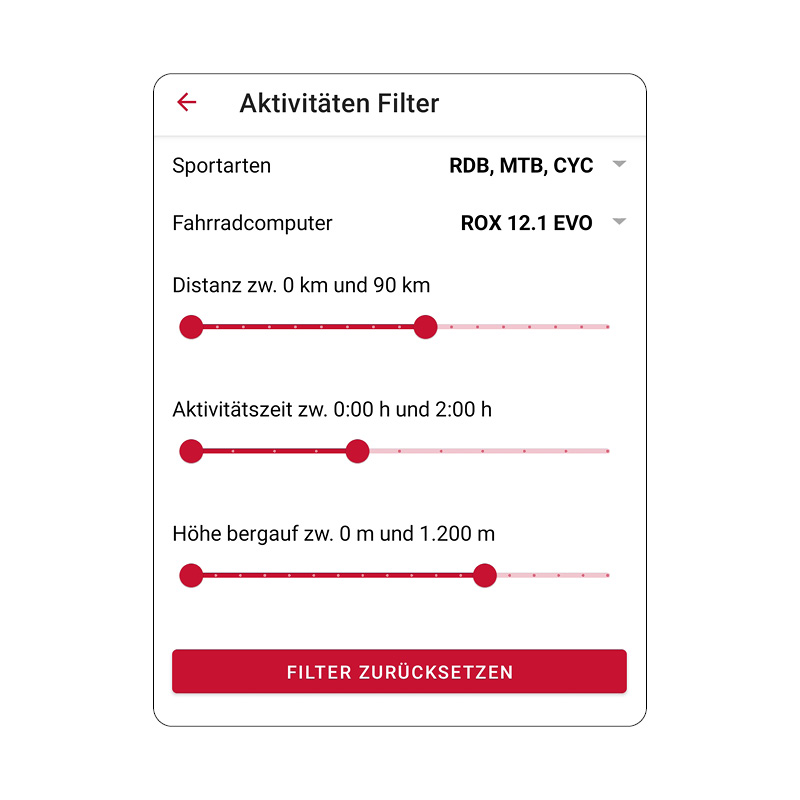 SIGMA RIDE APP - Optimierte Filterfunktionen