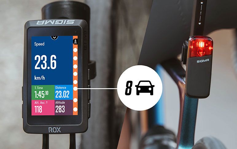 SIGMA cycle computer displays the radar signal from the RECO 81 LINK while riding.